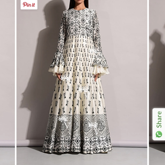 New OFF WHITE SILK ANARKALI GOWN - Picture 1 of 7